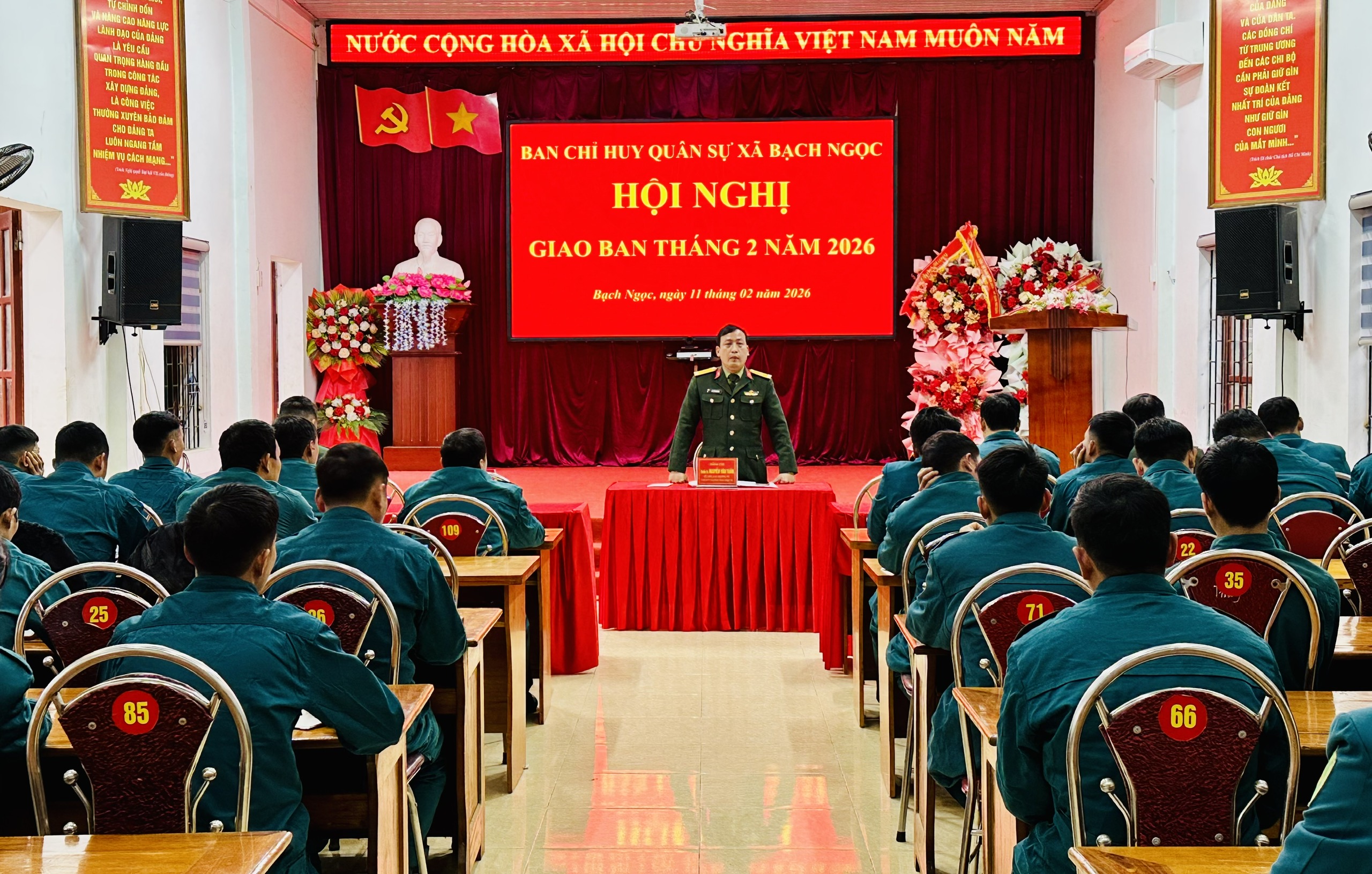 Ban chỉ huy quân sự xã Bạch Ngọc tổ chức hội nghị giao ban cơ sở tháng 2 năm 2026