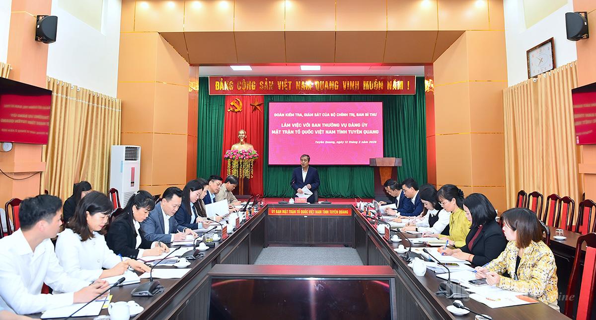 Đoàn kiểm tra, giám sát của Bộ Chính trị, Ban Bí thư làm việc với Ủy ban MTTQ Việt Nam tỉnh