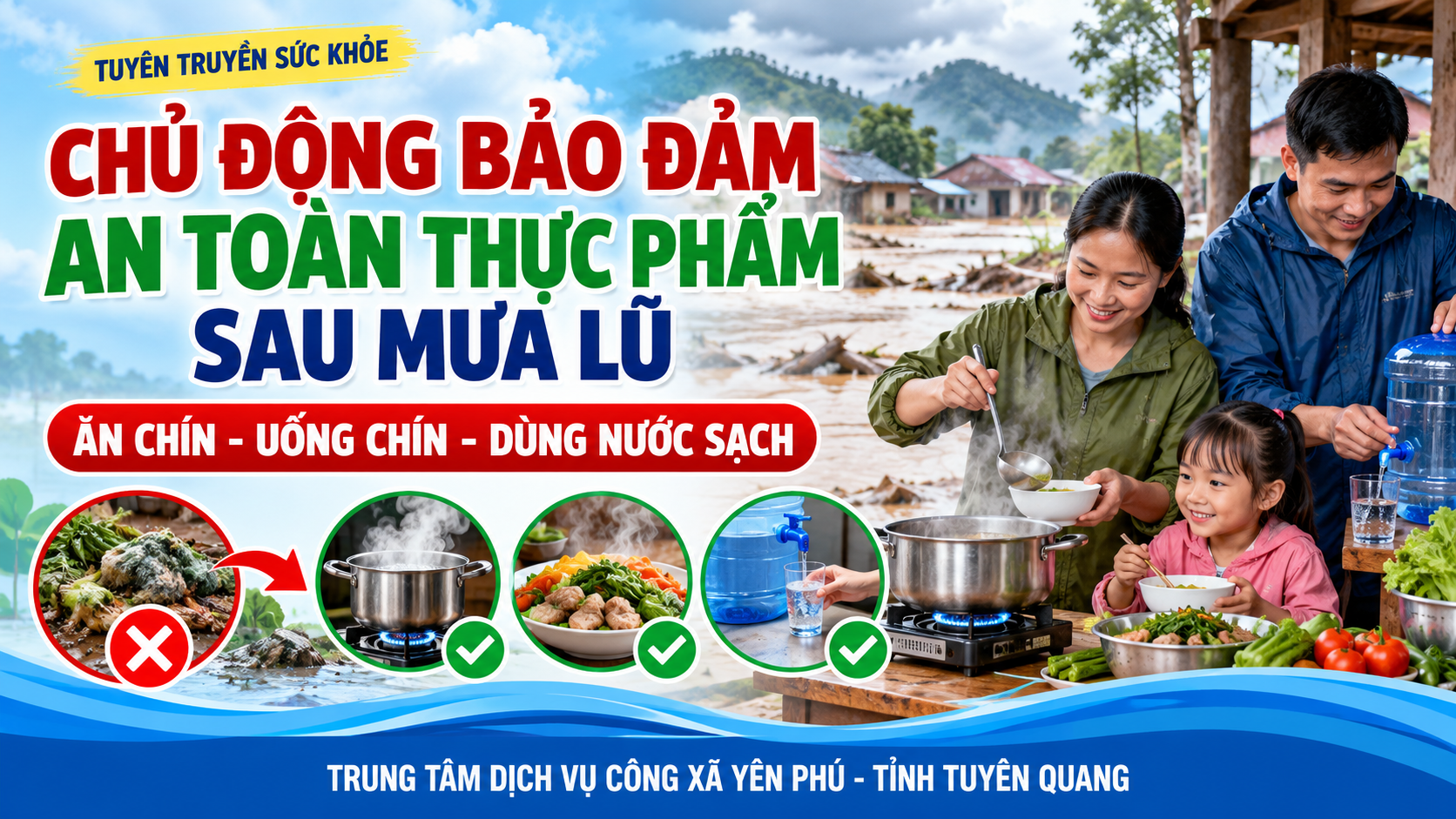 CHỦ ĐỘNG BẢO ĐẢM AN TOÀN THỰC PHẨM, PHÒNG NGỪA NGỘ ĐỘC SAU MƯA LŨ