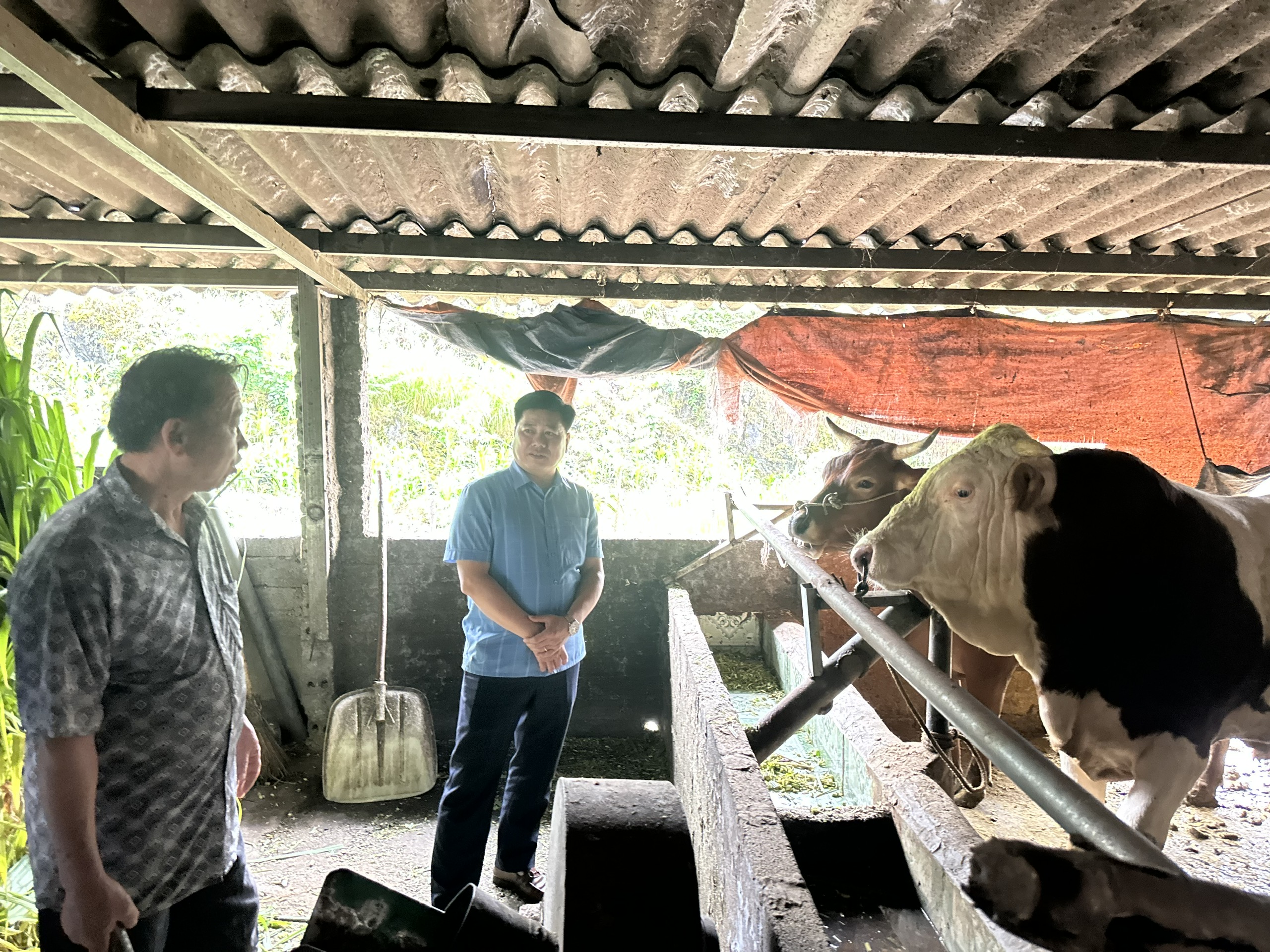 Đồng chí Thẩm Hữu Thanh, Bí thư Đảng uỷ xã, đồng chí Đặng Thị Hưởng, Chủ tịch UBND xã thăm các mô hình phát triển kinh tế tại thôn Mã Hồng và Mỏ Sài
