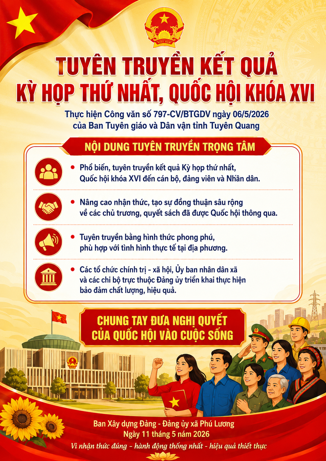 BAN XÂY DỰNG ĐẢNG XÃ PHÚ LƯƠNG ĐẨY MẠNH TUYÊN TRUYỀN KẾT QUẢ KỲ HỌP THỨ NHẤT, QUỐC HỘI KHÓA XVI