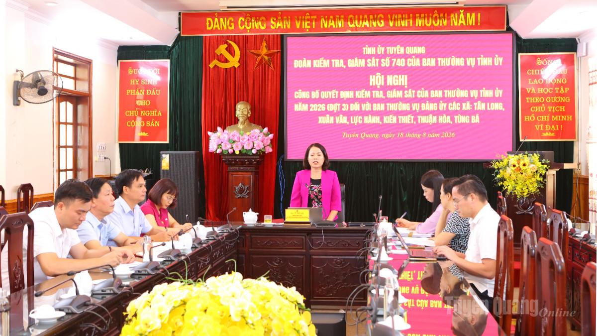 Công bố Quyết định đoàn kiểm tra, giám sát số 740 của Ban Thường vụ Tỉnh ủy tại 6 xã