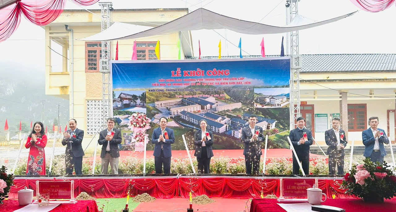 LỄ KHỞI CÔNG XÂY DỰNG TRƯỜNG PHỔ THÔNG NỘI TRÚ LIÊN CẤP TIỂU HỌC VÀ THCS PHỐ BẢNG