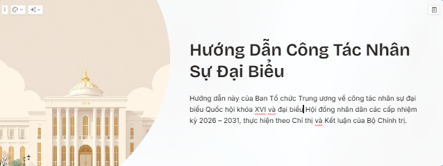 Hướng dẫn này của Ban Tổ chức Trung ương về công tác nhân sự đại biểu Quốc hội khóa XVI và đại biểu Hội đồng nhân dân các cấp nhiệm kỳ 2026 – 2031, thực hiện theo Chỉ thị và Kết luận của Bộ Chính trị.